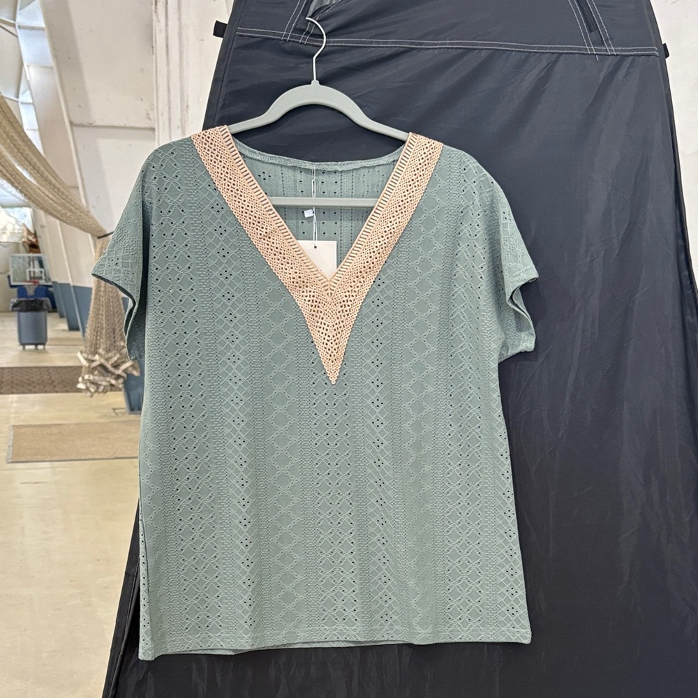 Chic Sage Crochet V-Neck Top